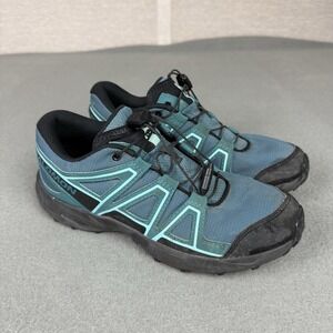 Salomon Speed Cross Trail Running Shoes Sz 6 Youth‎ 471238 Black Aqua Blue